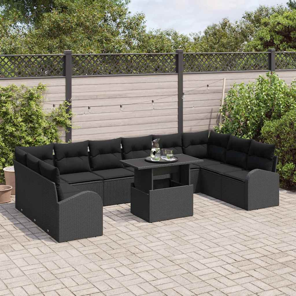 Garten-Sofa-Set mit Speicher 11 pcs Schwarz Poly Rattan